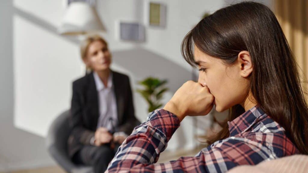 Young adult in a focused therapy session at our South Jersey stimulant addiction treatment. 