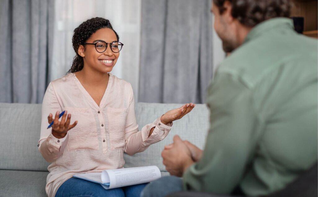 Therapist guiding a client through aftercare in his South Jersey heroin addiction treatment.