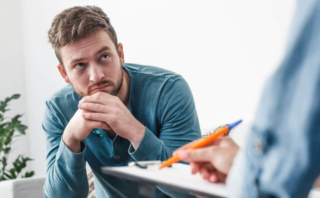 Man participating in CBT session as part of South Jersey cocaine addiction treatment.
