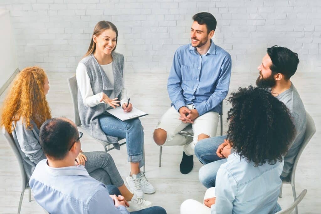 A group treatment exercise during South Jersey fentanyl addiction treatment.