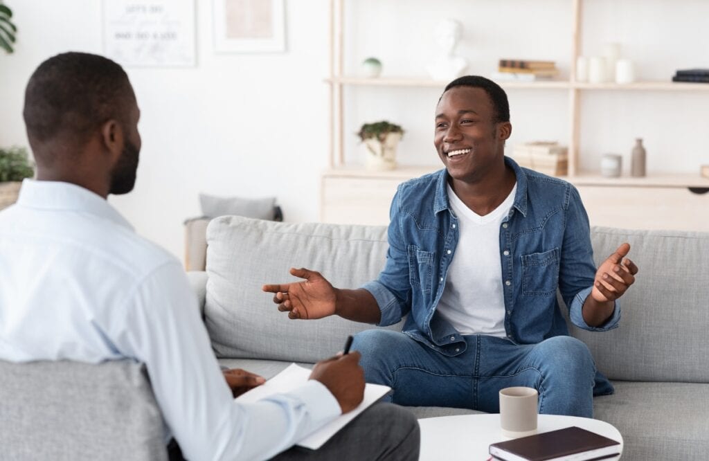 A man enjoys our motivational interviewing services after completing South Jersey Xanax addiction treatment.