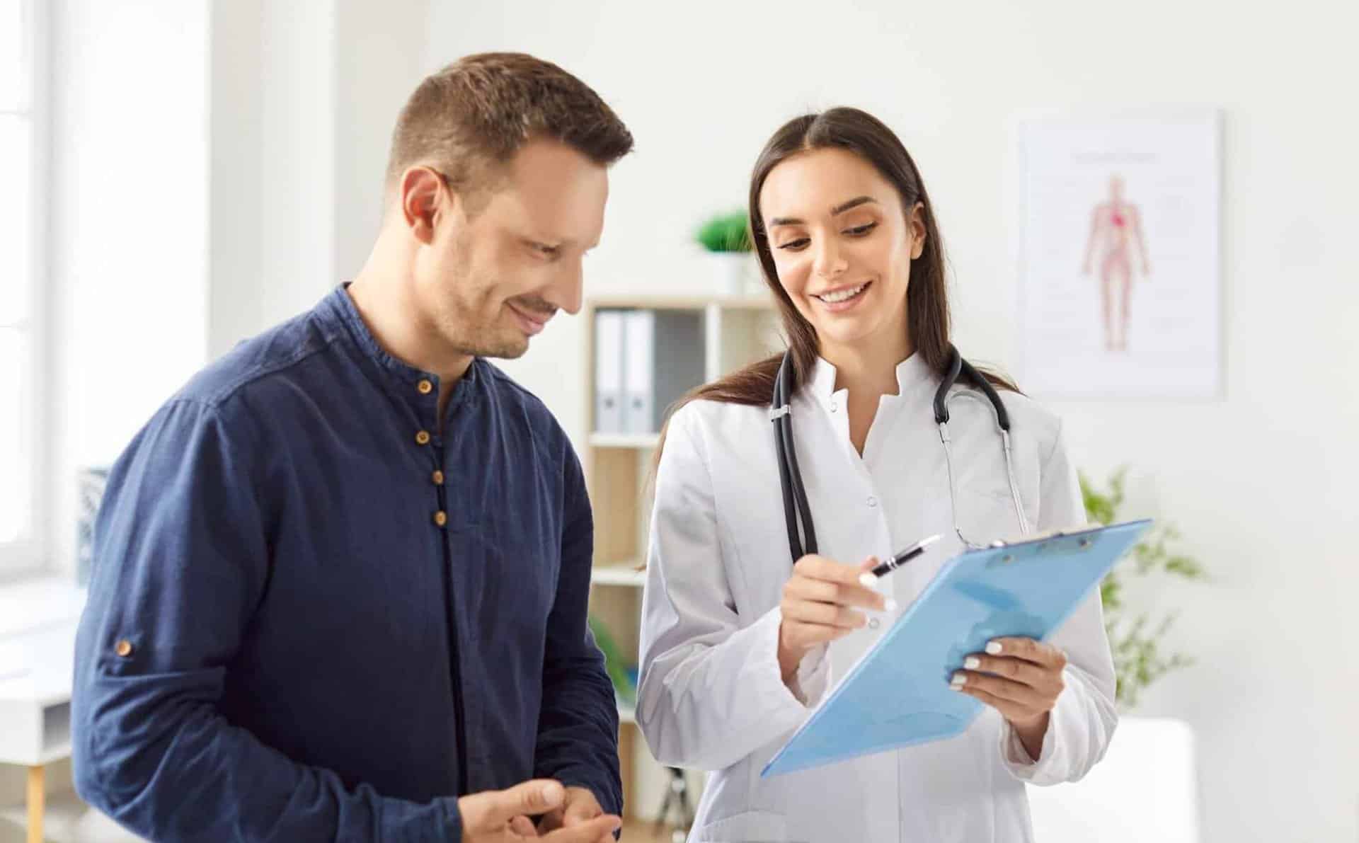 Doctor supporting client in South Jersey prescription drug addiction treatment.