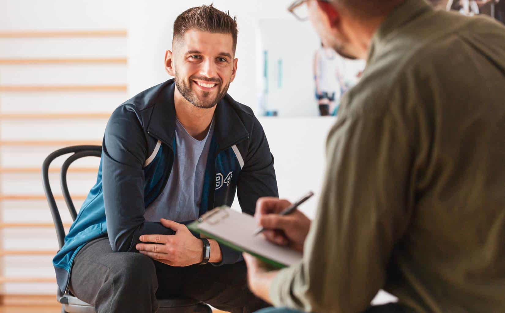 Man in a therapy session at a college students rehab in South Jersey.