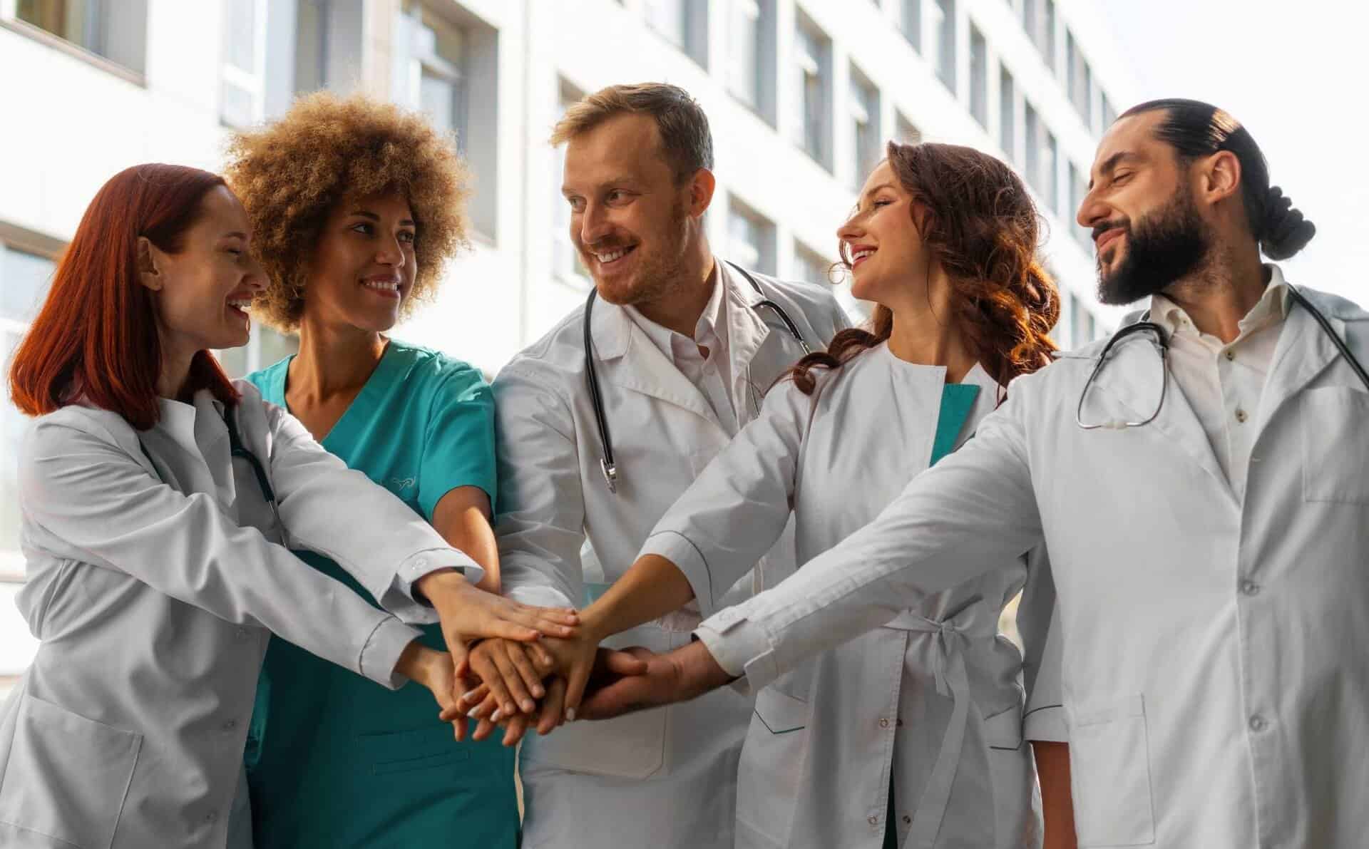 Doctors smiling after completing rehab for healthcare professionals in New Jersey.