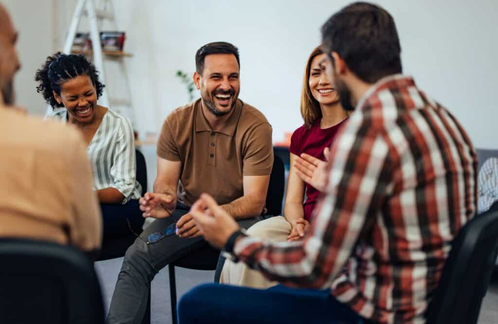 People enjoy a group treatment exercise during First responders rehab in New Jersey.