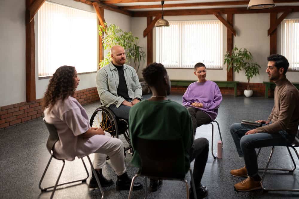 Support group meeting during synthetic drug addiction treatment program in New Jersey