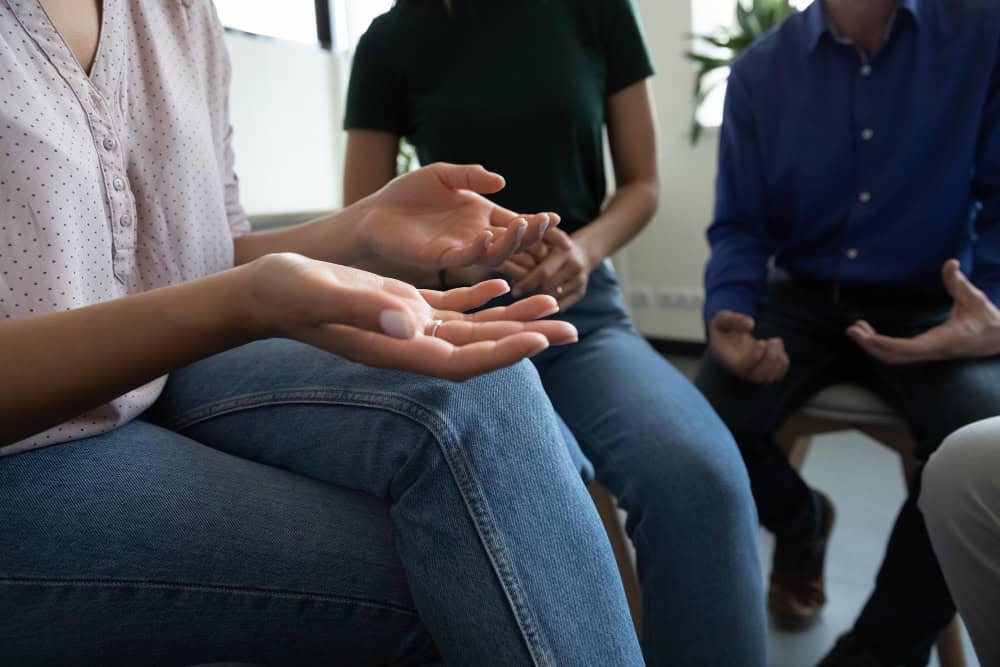 Support group circle during south jersey Ritalin addiction treatment recovery meeting