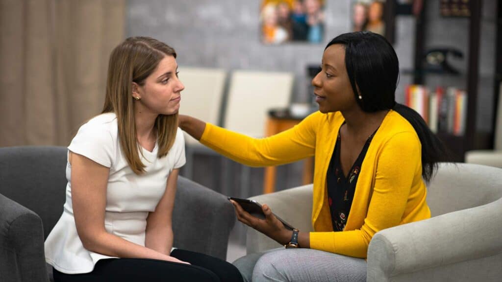 A woman participating in a private counseling session at a drug rehab facility near Galloway Township, NJ