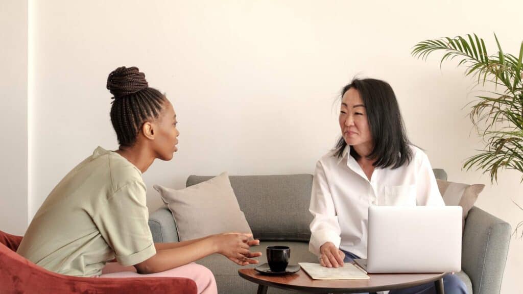 Two women in a private counseling session for Klonopin addiction treatment in NJ